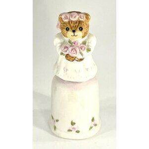 Vintage Lucy Rigg Bride Thimble Bear Bisque Porcelain Enesco 1986 Wedding